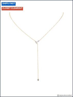 Gold-Colored Long Y-Shaped Zircon Drop Lariat Necklace